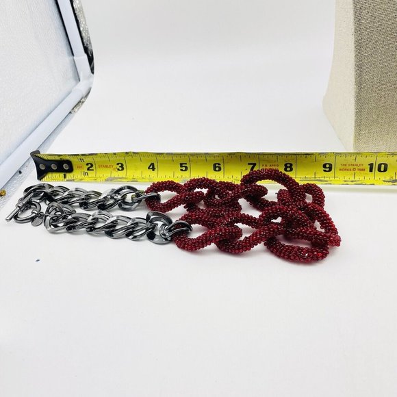 TALBOTS Red Beaded Chunky Chain Necklace Gunmetal Statement Classic Career LARP - Picture 7 of 8